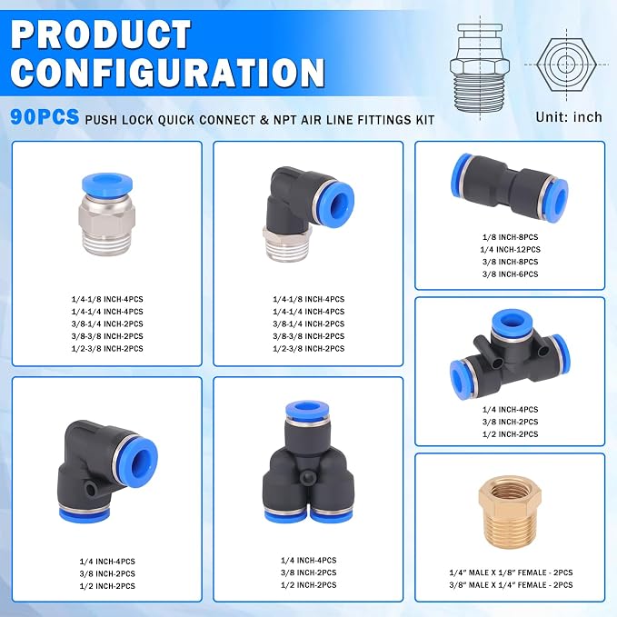 90 Pcs Quick Connect Air Line Fittings Kit Pneumatic Air Fittings | 1/8" 1/4" - Image 2