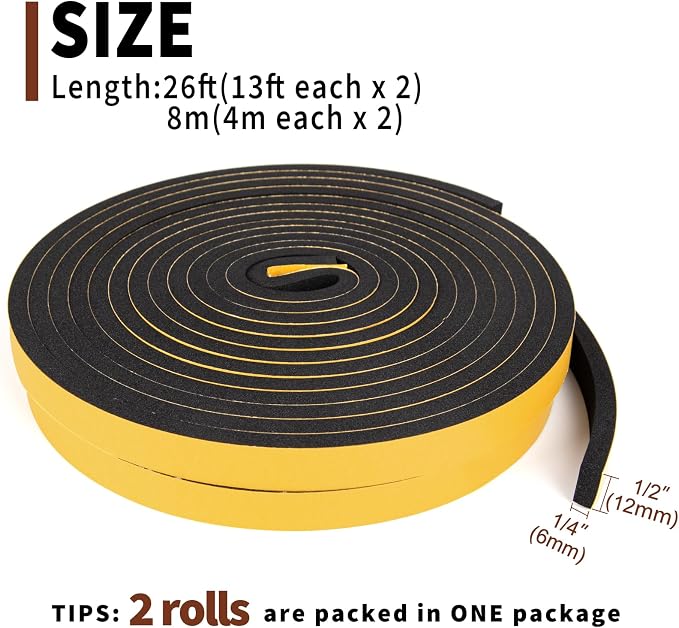 Yotache Weather Stripping Door Seal Strip 1/2 x 1/4 inch, 26Ft | 2 Rolls x 13Ft - Image 4