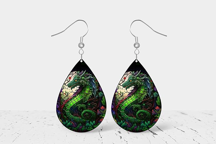 Teardrop Wood Earrings Light Weight Printed Image Dangle Jewelry, Fun and Funky