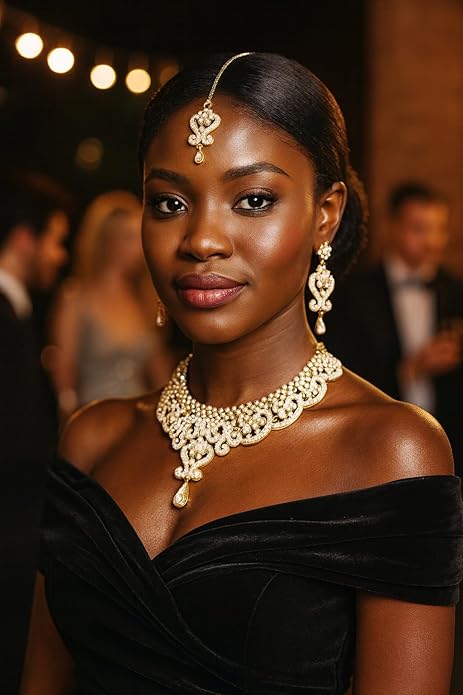 Touchstone Indian jewelry set for women bollywood gold jewellery wedding outfits necklace sets earrings bridal maang tikka fancy costume girls big desi accessories rhinestone in gold or silver tone