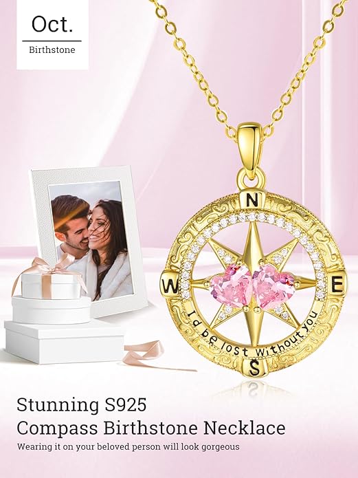 Valentine's Day Gifts for Wife 925 Sterling Silver Double Birthstone Pendant Necklaces I Love You for Always and Forever Necklace Anniversary Birthday Gifts for Wife Girlfriend Mom Her