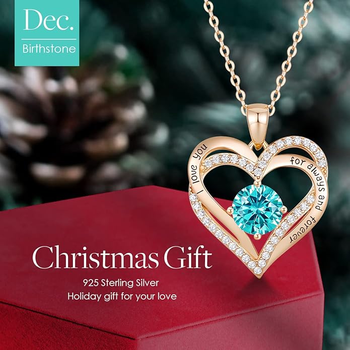 CDE Valentine's Day Gift Forever Love Heart Necklaces for Women, Wedding Anniversary, Birthday Mothers Christmas Day Gifts for Mom, Mother, Wife, S925 Silver Jewelry with Birthstone Pendant