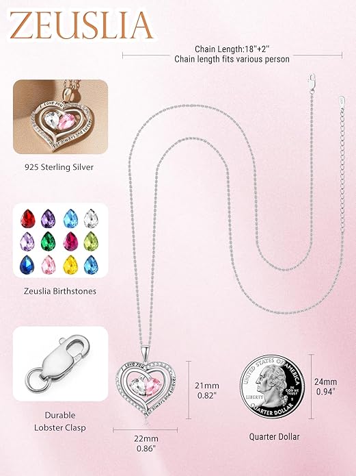 Valentine's Day Gifts for Wife 925 Sterling Silver Double Birthstone Pendant Necklaces I Love You for Always and Forever Necklace Anniversary Birthday Gifts for Wife Girlfriend Mom Her