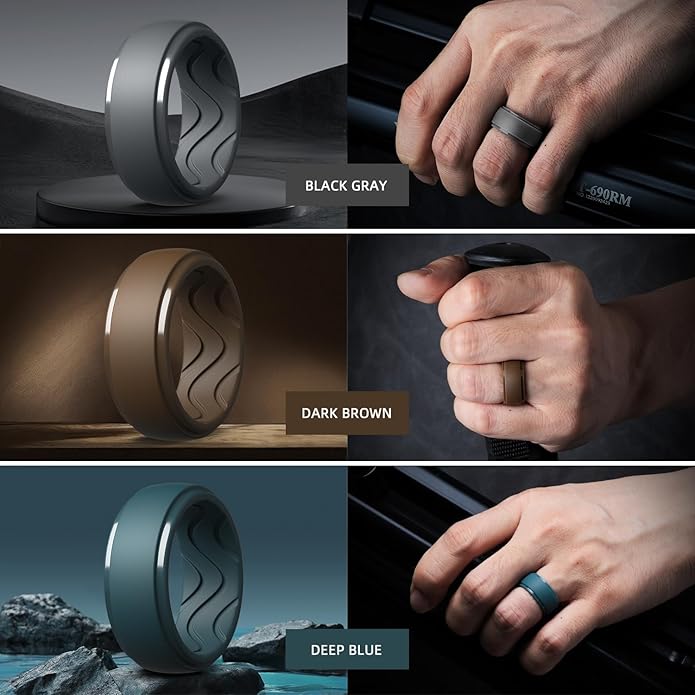 Egnaro Men's Silicone Rings 10mm Wide 2.5mm Thick, Rubber Wedding Bands with Inner Arc Ergonomic Breathable Design, 1/4/5/7 Variety Multipack