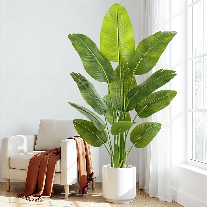 Lifelike Bird of Paradise Artificial Plant, 5ft Faux Banana Leaf Tree - Image 8