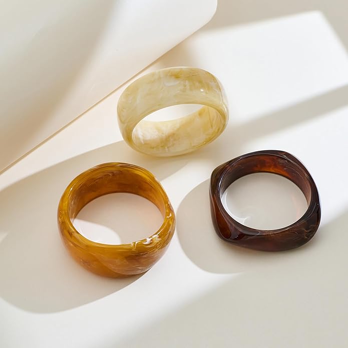 Chunky Resin Bracelet for Women Vintage Tortoiseshell Resin Bangle Bracelets Set Wide Acetate Wristband Acrylic Bracelet Statement Jewelry