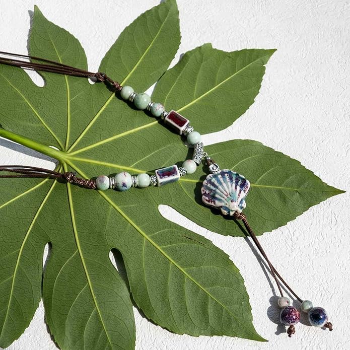 Boho Style Colorful Ceramic Bead Strand Necklace Adjustable Bohemian Jewelry Gift for Women, Fashion Clothing Matching Necklace