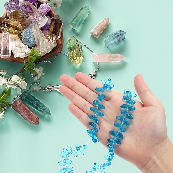 PATIKIL 2 Strands 180-190Pcs Teardrop Crystal Beads, 12x6mm Faceted Teardrop Briolette Horizontal Glass Beads Loose Bead for Bracelet Jewelry Making, Lake Blue