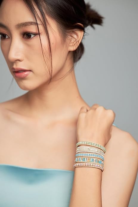 Bracelet for Women – Handmade Vegan Boho Natural Stone Layered Bracelet, Thailand Bohemian Stackable Beaded Wrap Bracelets, Summer Hippie Bracelet Stack, Fashion Jewelry Gifts
