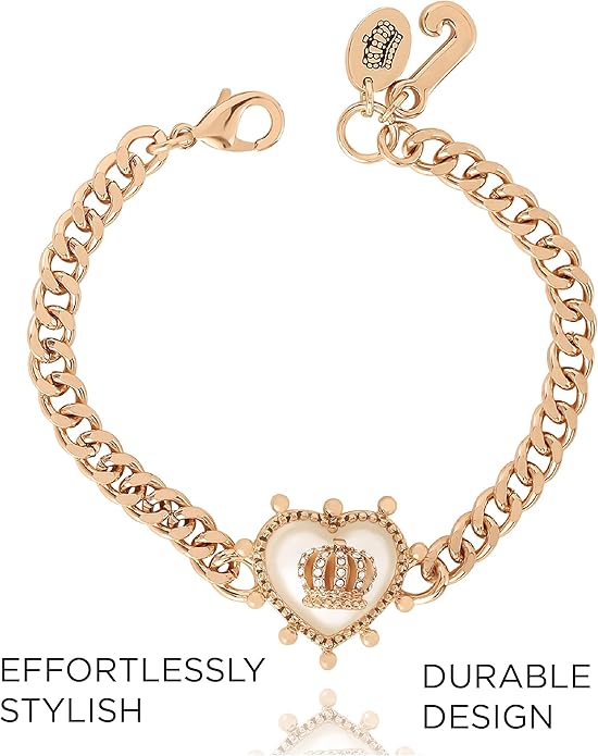 Juicy Couture Bracelet 7-7.5", Goldtone Heart Charm and Toggle Bracelets for Women, Juicy Jewelry