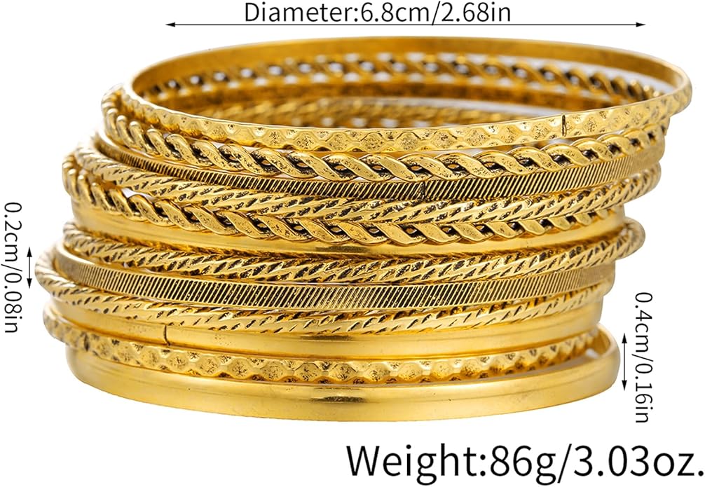 16Pcs Gold Bangle Bracelets for Women - Multi Layer Stackable Textured Bracelets Boho Jewelrys Set.