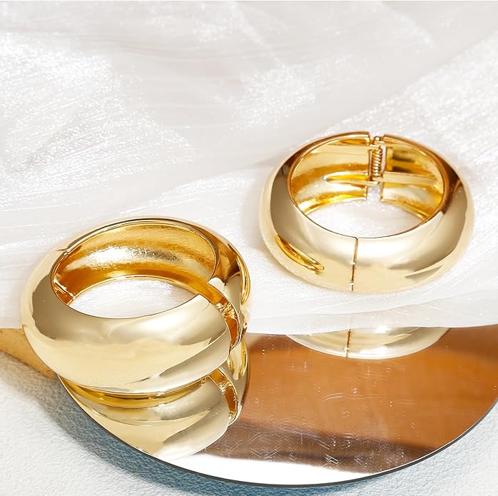 BROCC 2Pcs Gold Chunky Cuff Bracelets for Women Adjustable Bangle Gold Plated Twisted Hinged Bangle Bracelet Fashion Jewelry Trendy Cuff Bracelet for Daily Wear