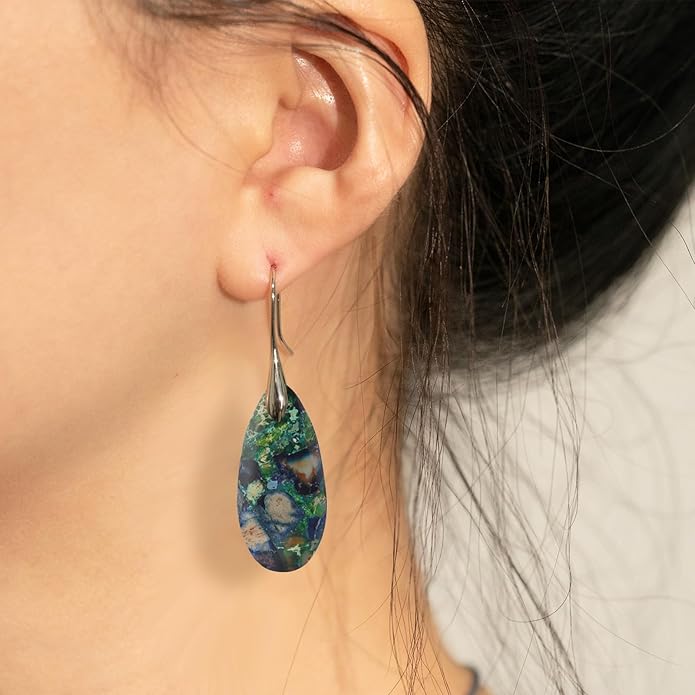 Natural Healing Stone Fishhoop Dangle Drop Earrings Statement Gold silver earrings
