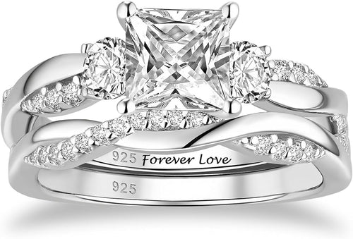 1 to 5 Carat Moissanite Ring Set S925/10K/14K/18K Gold, Princess Cut VVS1 Clarity D Color Moissanite Engagement Rings Set Luxury Bridal Jewelry Wedding Gifts for Women