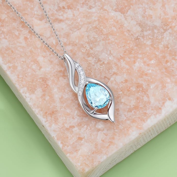 Birthstone Necklace for Women Infinity Necklaces 925 Sterling Silver Teardrop Love Birthday Jewelry Valentines Day Birthday Gifts for Her Mom Wife Girlfriend