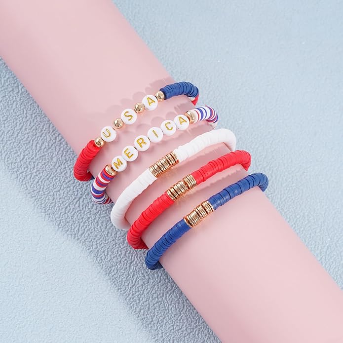 Heishi Beaded Stretch Bracelets for Women Stackable Polymer Clay Beads Bracelets Friendship Boho Summer Beach Bracelet Jewelry Set