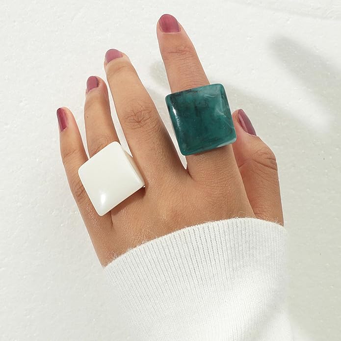 Multicolor Resin Chunky Rings for Women,Acrylic Plastic Rin Knuckle Finger Cute Trendy Aesthetic Y2k Statement Ring Vintage Simple Geometric Rings Jewelry