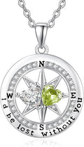Compass Necklace for Women, Exquisite S925 Valentines Day Anniversary Birthday Gifts for Wife Her Double Birthstone Pendant Jewelry ‘I'd be Lost Without You’