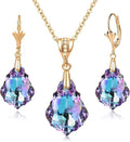 EVEVIC Austrian Crystals Baroque Pendant Necklace Earrings for Women 14K Gold Plated Hypoallergenic Leverback Drop Dangle Earrings Jewelry Set