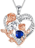 I Love You Birthstone Necklace, 925 Sterling Silver Heart Pendant with CZ Diamond Stones, Birthday Gifts for Women, Romantic Gift for Wife, Girlfriend, Her, Anniversary, Valentine's Day, Christmas