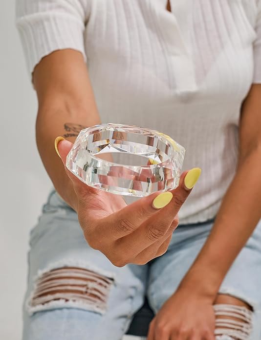 Trendy Acrylic Resin Bangle Bracelet for Women Chunky Transparent Acetate Mottled Plate Bangle Bracelet Statement Jewelry