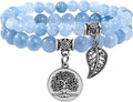 Bivei Natural Semi Precious Gemstone beads bracelet for women - Life Tree and Leaf Charm Energy Reiki Crystal Stretch Bracelets