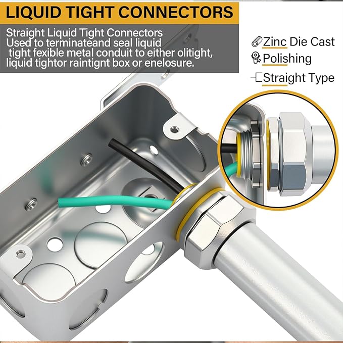 Gisafai 10 Pcs Liquid Tight Connector Straight Insulated Zinc Die Cast Metal - Image 3