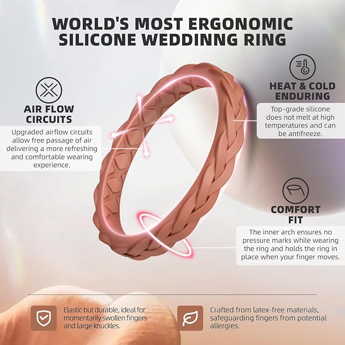 Egnaro Women's Wedding Bands, Silicone Thin and Stackable Rubber Engagement Ring, Variety Multipack With Breathable Grooves Workout Accessories