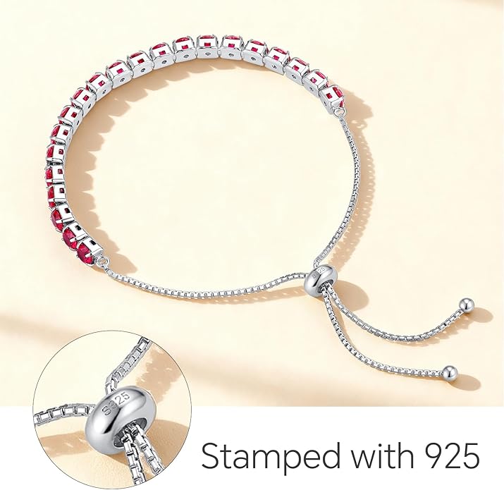SUNFEEL Birthstone Bracelet Jewelry for Women Sterling Silver with Gold Plated Tennis Bracelet Classic Bolo Adjustable Chain Anniversary Birthday Gifts for Women Mom Wife Her