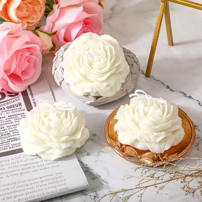 Roowest 3 Pcs Flower Shape Trendy Candles Floral Shaped Aesthetic Candle Soy - Image 5