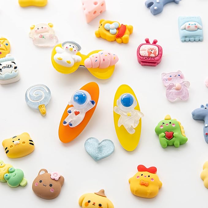 Slime Charms Cartoons Charms Cute Set - Mixed Lot Assorted Cartoons Kawaii Charms Resin Flatback Cute Sets for DIY Crafts Making,Decorations,Scrapbooking,Embellishments,Hair Clip 80pcs