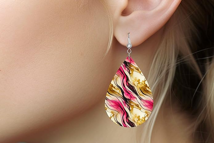 Teardrop Wood Earrings Light Weight Printed Image Dangle Jewelry, Fun and Funky Earrings