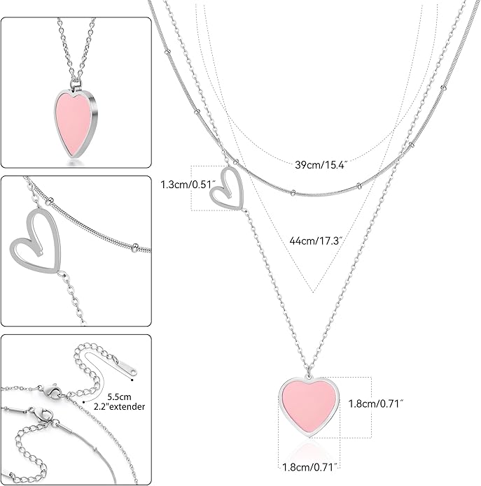 Linawe Layered Choker Heart Pendant Necklace for Women Trendy, Gold/Silver/Rose Gold Chain Stainless Steel Stacked Necklaces, Double Heart Necklace Y2K Preppy Jewelry