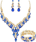 CSY Elegant Crystal Costume Jewelry Sets Flower Bridal Necklace Earrings Stretch Bangle Set for Bride Bridesmaid Wedding Dress Accessories