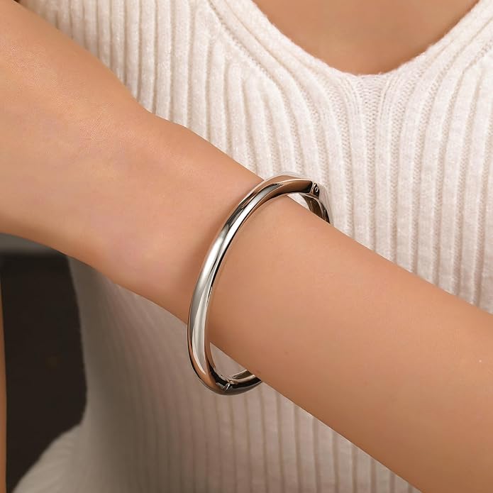 Chunky Gold/Silver Gold Cuff Bangle Bracelets for Women Trendy Hinged Cuff Open Wide Chunky Gold Bracelet Minimalist Bangle Jewelry Gift