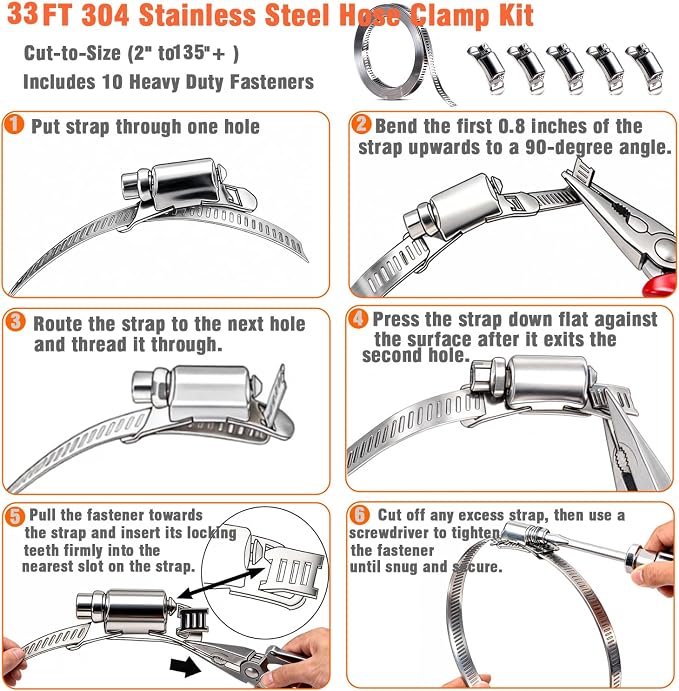 Hose Clamp Kit, 33 FT 304 Stainless Steel, Cut-to-Size - Image 4