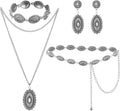 Haysandy 4 Pcs Turquoise Western Jewelry Sets for Women Bohemian Vintage Concho Necklace Classic Dangle Earrings Bracelet Belt