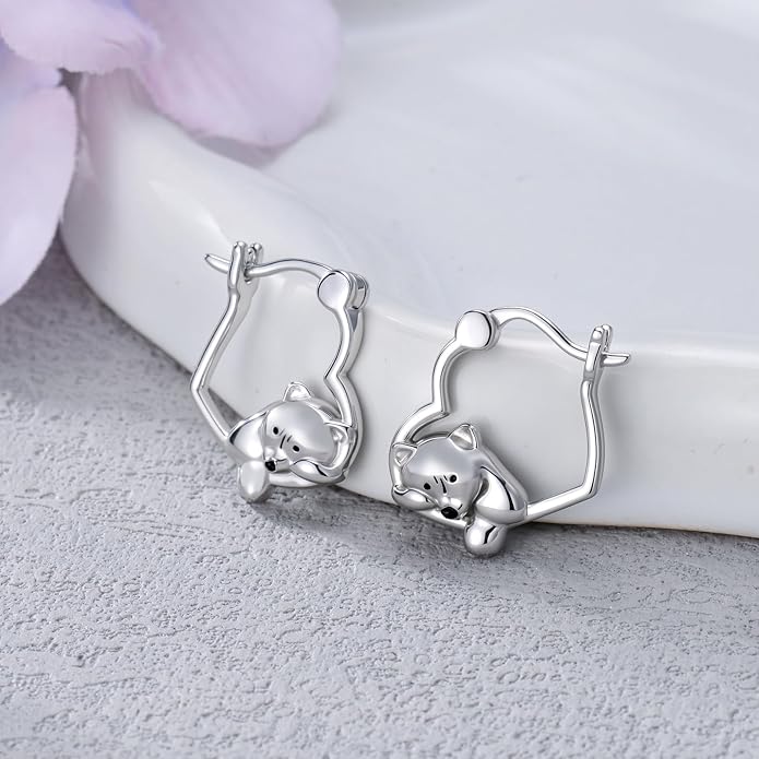 Hypoallergenic Earrings Rabbit Tiger Teddy Koala Puppy Panther Peacock Earrings Sterling Silver Animal Hug Hoop Earrings Jewelry Mothers Day Graduation Birthday Gifts for Women