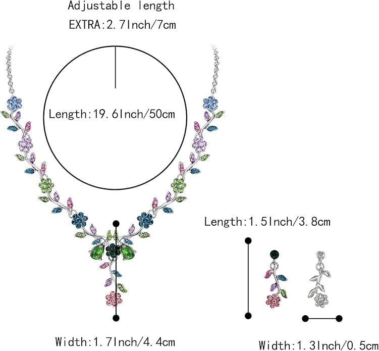 BriLove Women's Wedding Jewelry Leaf Cluster Flower Crystal Dangle Earrings Pendant Necklace Set for Bridal