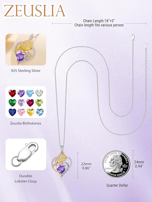 Valentine's Day Gifts for Wife 925 Sterling Silver Double Birthstone Pendant Necklaces I Love You for Always and Forever Necklace Anniversary Birthday Gifts for Wife Girlfriend Mom Her