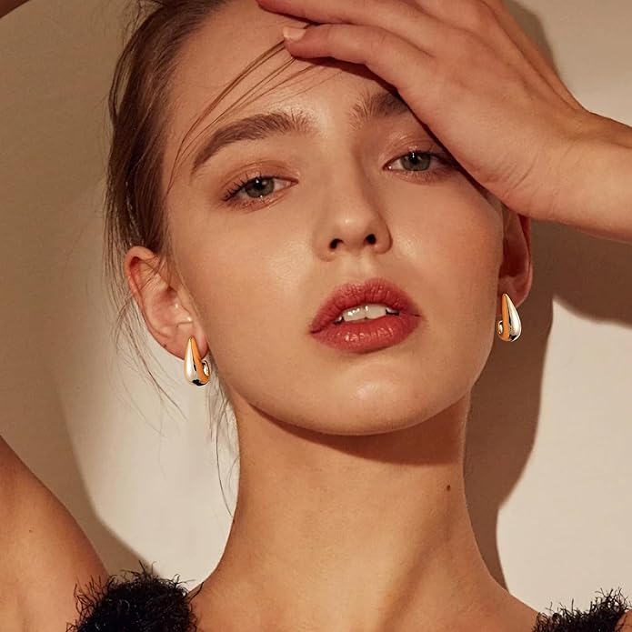 Gacimy Chunky Earrings for Women, Teardrop Earrings with 925 Sterling Silver Post, 14K Gold Plated Statement Drop for Women
