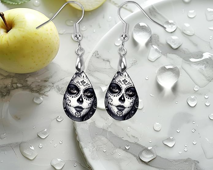 Teardrop Wood Earrings Light Weight Printed Image Dangle Jewelry, Fun and Funky Earrings