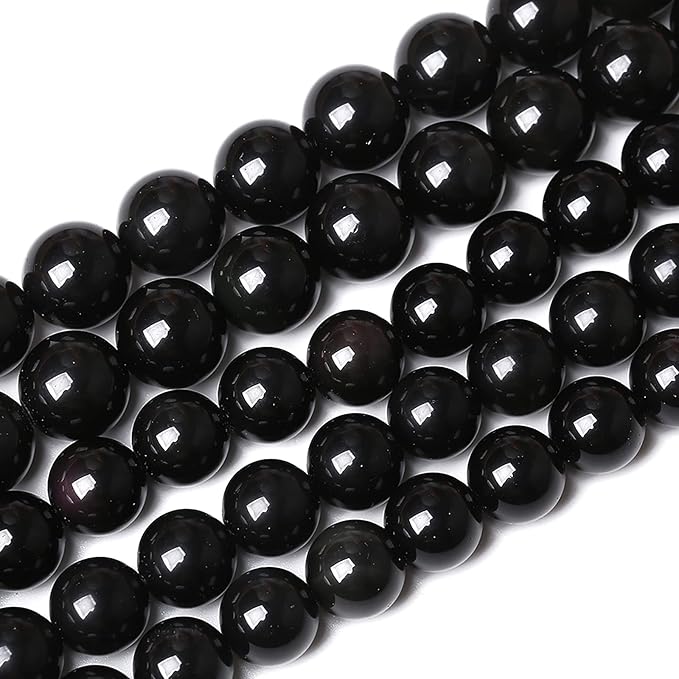 60PCS 6mm AAA Natural Black Obsidian Stone Beads Gemstone Round Loose Beads for Jewelry Making DIY Bracelet Necklace 15" Inch