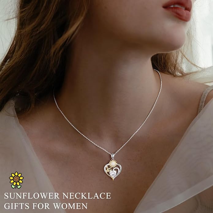 Iefil Valentines Day Gifts for Her - Sunflower Heart Birthstone Necklace Gifts for Women, Anniversary Birthday Gifts for Her 925 Sterling Silver Necklace You Are My Sunshine Jewelry for Wife Mom