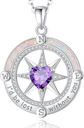 FANCIME Compass Necklace for Women Sterling Silver Compass Jewelry Opal Pendant Fine Jewelry Gemstone Birthday Christmas Gifts for Wife