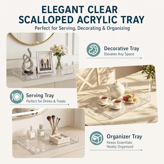 17 x 12 Inch Scalloped Clear Acrylic Serving Tray - Image 6