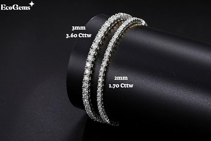 EcoGems Lab Grown Gemstone & Moissanite Bracelets – 14K/18K White or Yellow Gold Plated Sterling Silver – D Color VVS/VS Clarity – Elegant Sustainable Jewelry Gift with Gift Box