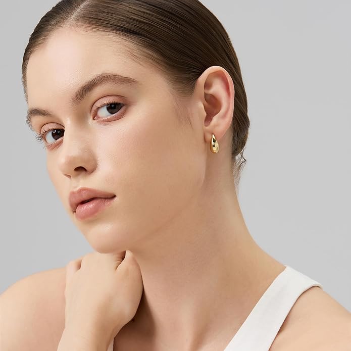 18K Gold Plated Huggie Hoop Earrings for Women, 925 Sterling Silver Post, Hypoallergenic Small Earrings