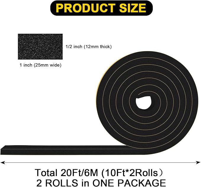 Thick Weather Stripping for AC, Door Gap Filling, 1x1/2in Foam Tape | Blocks - Image 2