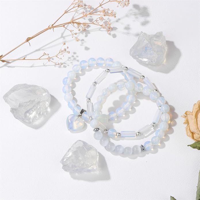 Healing Crystal Beaded Bracelets for Women,Natural Amethyst Gemstones Bracelet,Anxiety Stress Relief Heart Charm Bracelet Handmade purple Jewelry Gifts for Women